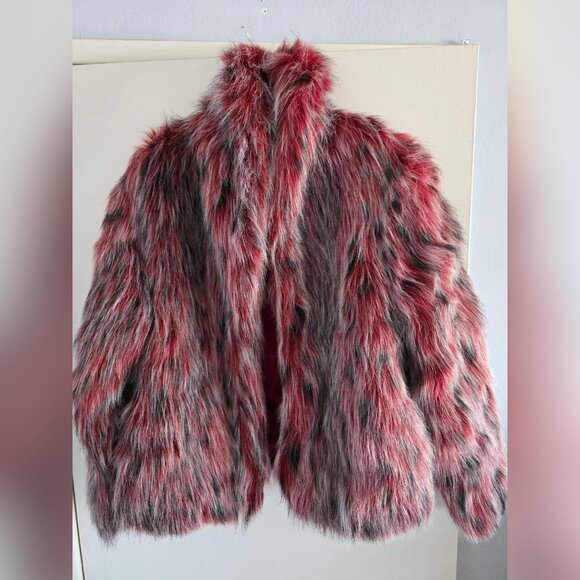 VINTAGE Sans Souci Women's Faux Fur Coat Red Size M - Picture 2 of 7